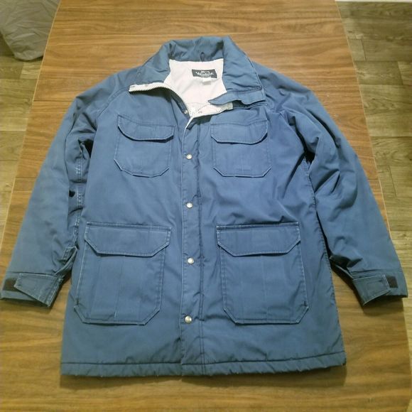 Woolrich Other - Woolrich Field Jacket Men's Size XL Blue Chore Coat Hooded Vintage Made In USA